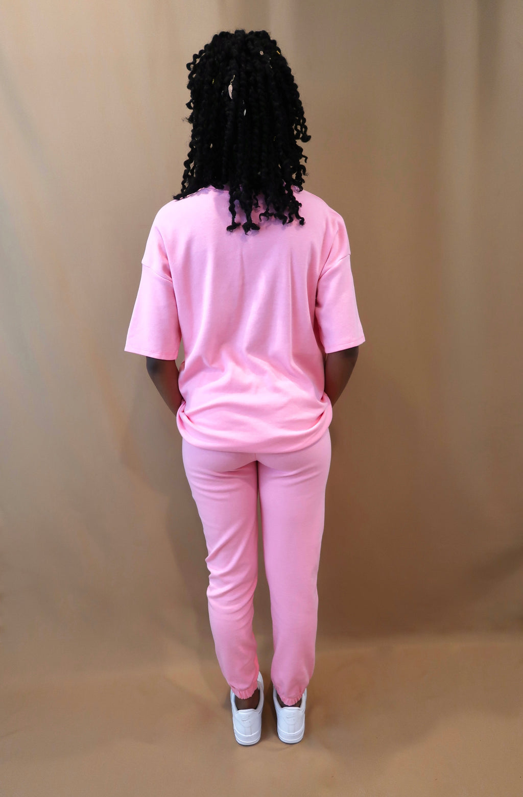 Drop Shoulder Top & Jogger Pants Set/ Bright Pink